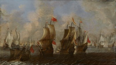 معركة بحرية بين السفن الإنجليزية والهولندية بواسطة كليس كليز. وو